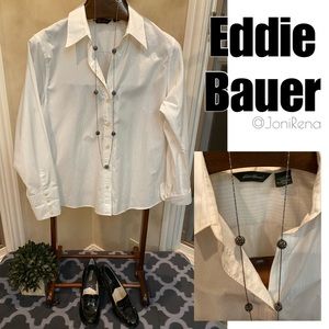 🎀Crisp White PINSTRIPES | Eddie Bauer | SIZE XL🎀